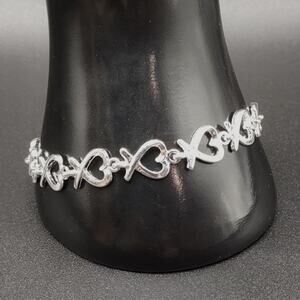 925 Silver Plated Heart XO Bracelet VTG BOHO Retro Anniversary Birthday Gift NEW